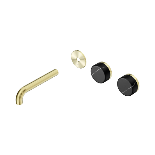 Serenity Wall Basin Set 160mm Offset Spout With Marquina Black Handle Trim Kit Only Brushed Gold