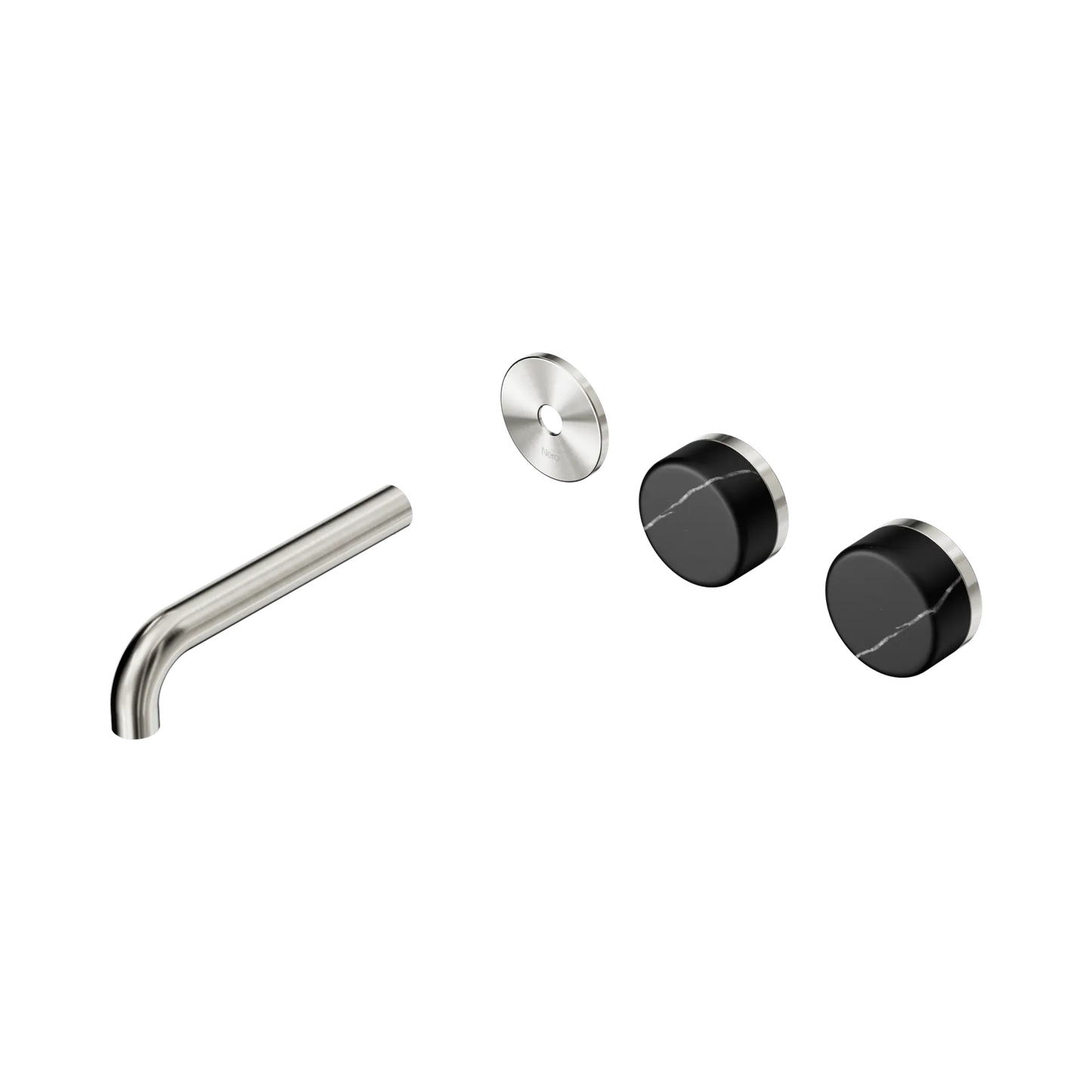 Serenity Wall Basin Set 160mm Offset Spout With Marquina Black Handle Trim Kit Only Brushed Nickel