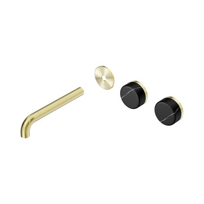 Serenity Wall Basin Set 185mm Offset Spout With Marquina Black Handle Trim Kit Only Brushed Gold