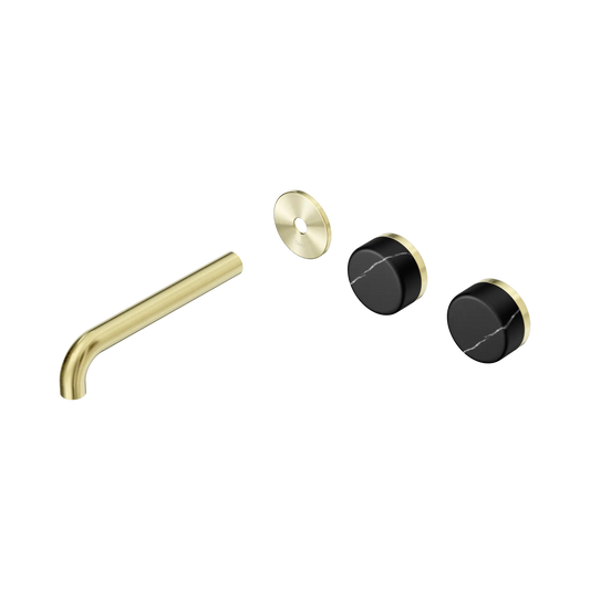 Serenity Wall Basin Set 185mm Offset Spout With Marquina Black Handle Trim Kit Only Brushed Gold