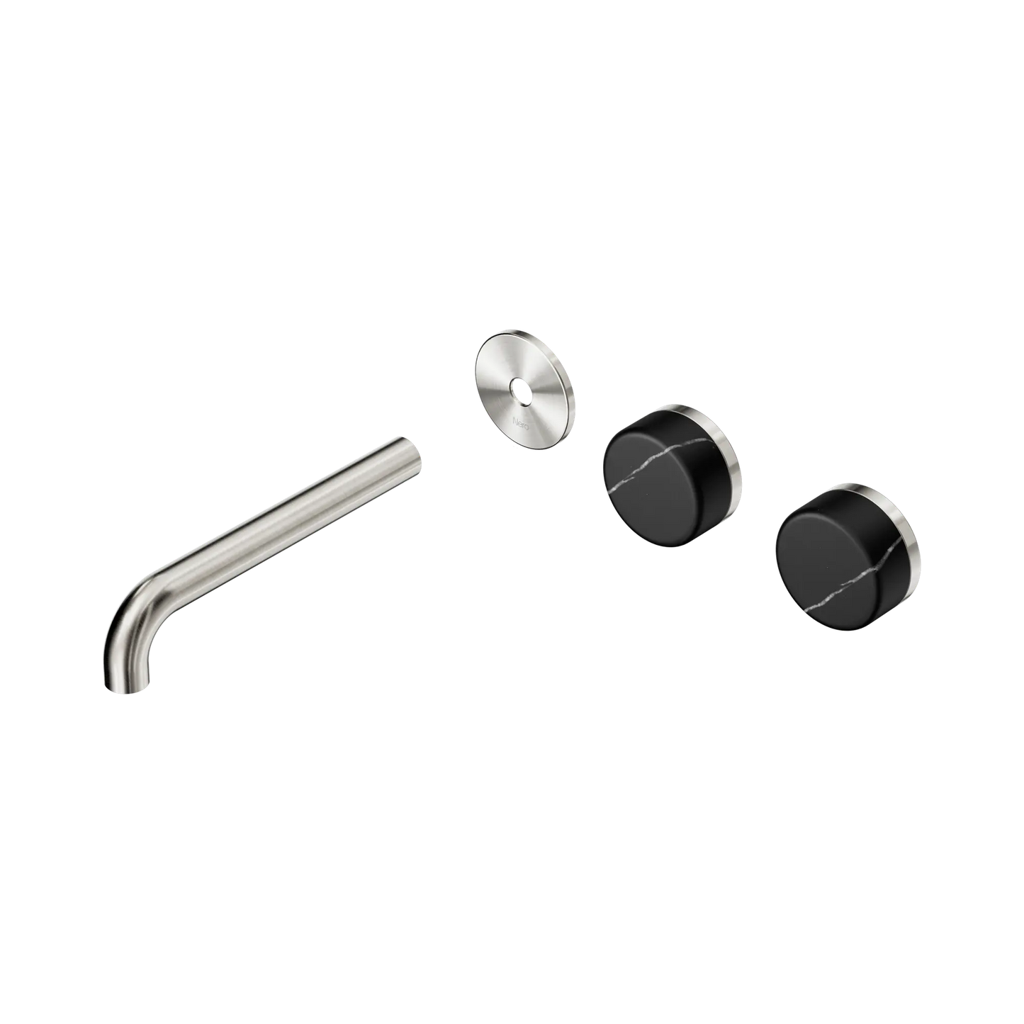 Serenity Wall Basin Set 185mm Offset Spout With Marquina Black Handle Trim Kit Only Brushed Nickel