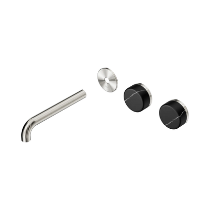 Serenity Wall Basin Set 185mm Offset Spout With Marquina Black Handle Trim Kit Only Brushed Nickel