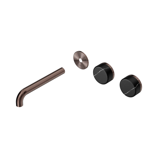 Serenity Wall Basin Set 185mm Offset Spout With Marquina Black Handle Trim Kit Only Brushed Bronze