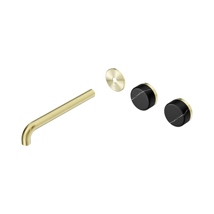Serenity Wall Basin Set 220mm Offset Spout With Marquina Black Handle Trim Kit Only Brushed Gold