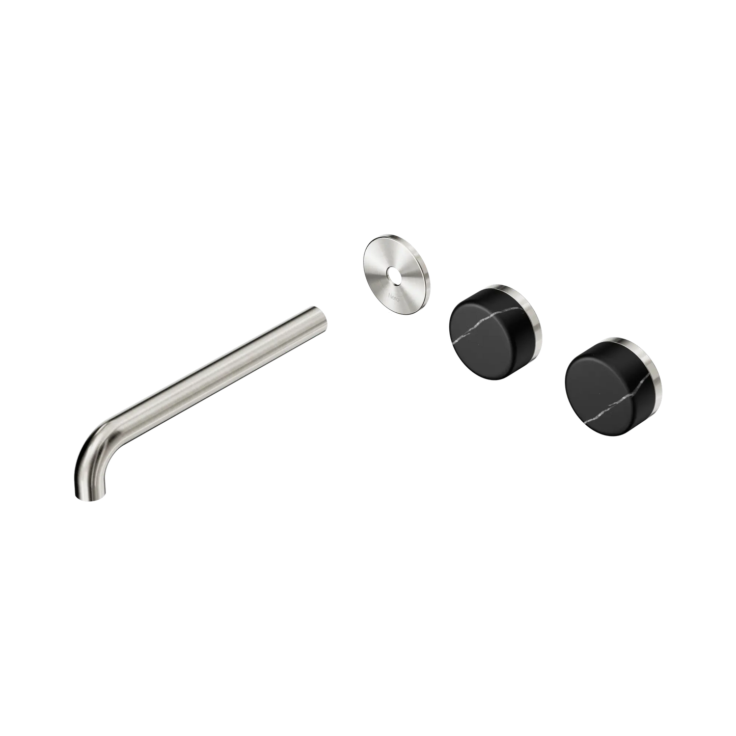 Serenity Wall Basin Set 220mm Offset Spout With Marquina Black Handle Trim Kit Only Brushed Nickel