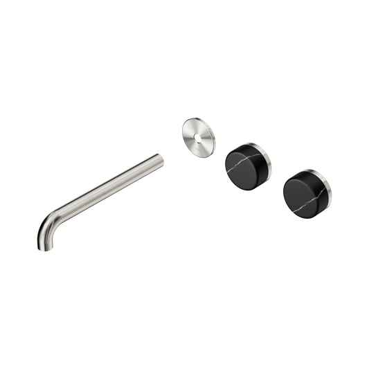 Serenity Wall Basin Set 220mm Offset Spout With Marquina Black Handle Trim Kit Only Brushed Nickel