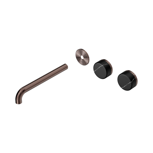 Serenity Wall Basin Set 220mm Offset Spout With Marquina Black Handle Trim Kit Only Brushed Bronze