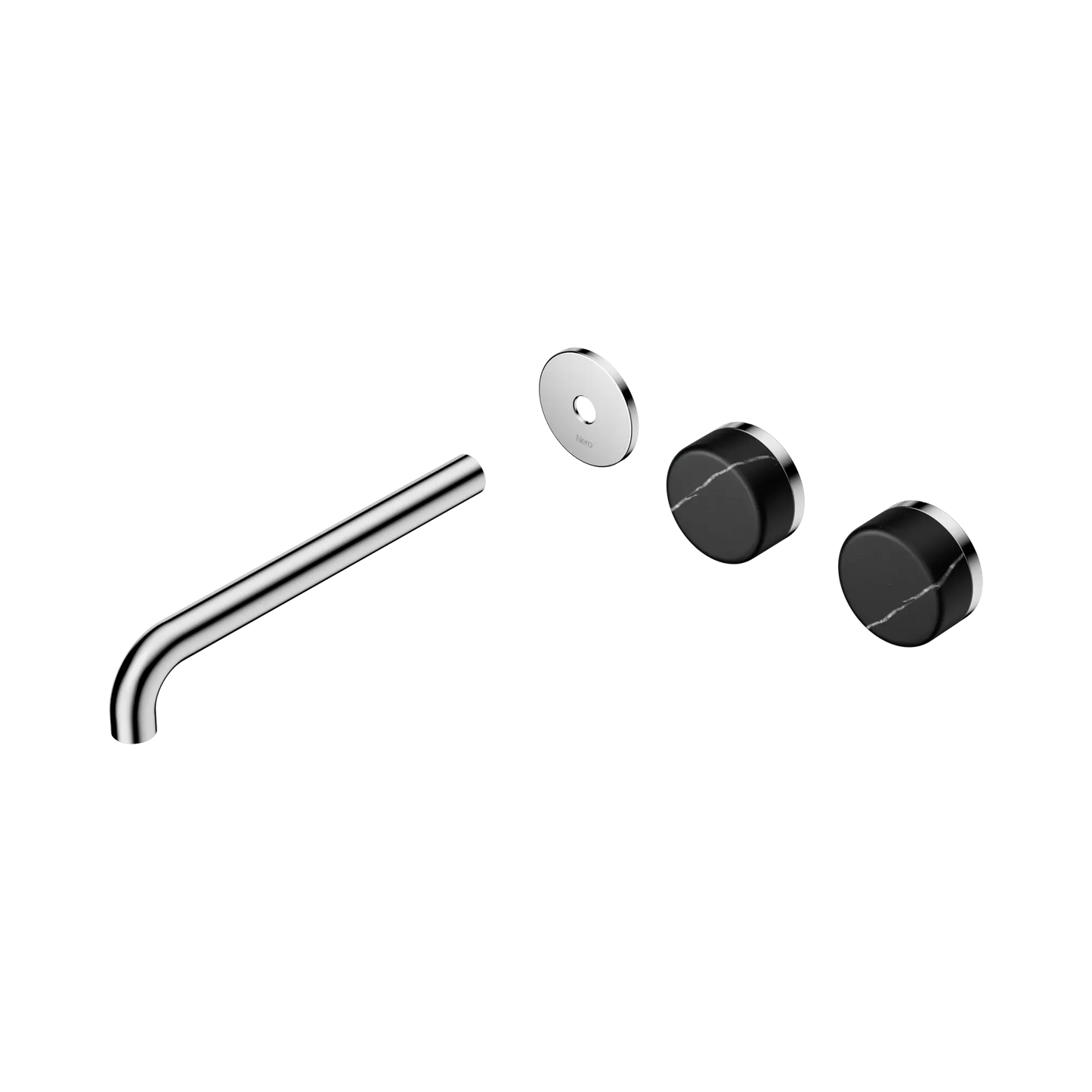 Serenity Wall Basin Set 220mm Offset Spout With Marquina Black Handle Trim Kit Only Chrome