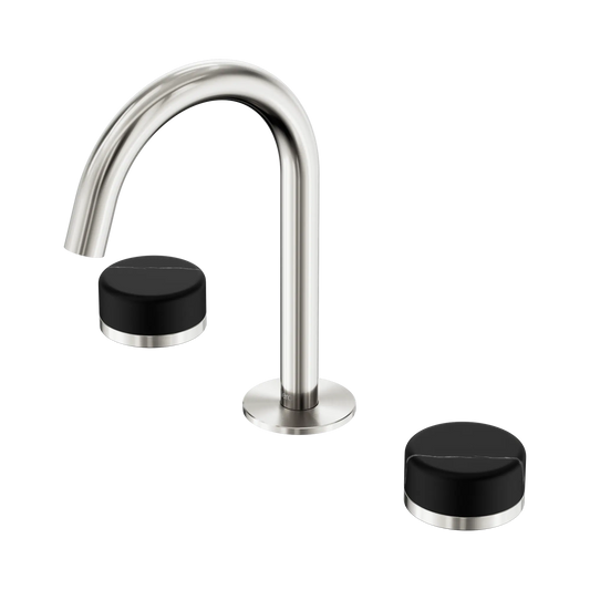 Serenity Basin Set Arc Spout With Marquina Black Handle Brushed Nickel