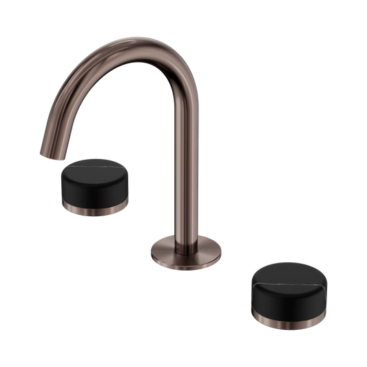 Serenity Basin Set Arc Spout With Marquina Black Handle Brushed Bronze