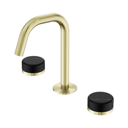 Serenity Basin Set Edge Spout With Marquina Black Handle Brushed Gold