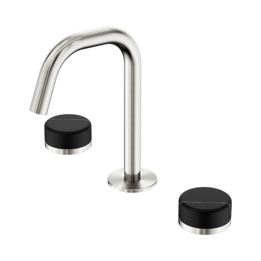 Serenity Basin Set Edge Spout With Marquina Black Handle Brushed Nickel