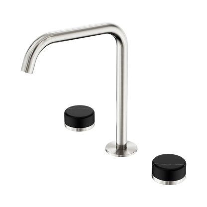 Serenity Bath/Kitchen Set Edge Spout With Marquina Black Handle Brushed Nickel