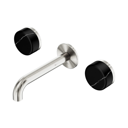 Serenity Wall Basin Set 160mm Spout With Marquina Black Handle Brushed Nickel