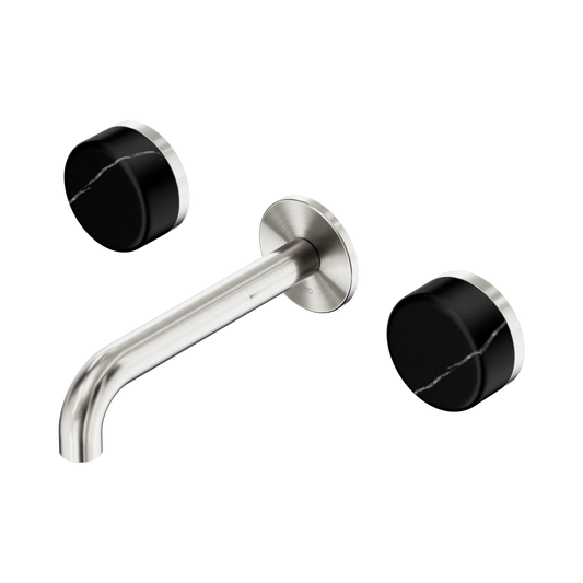 Serenity Wall Basin Set 160mm Spout With Marquina Black Handle Brushed Nickel