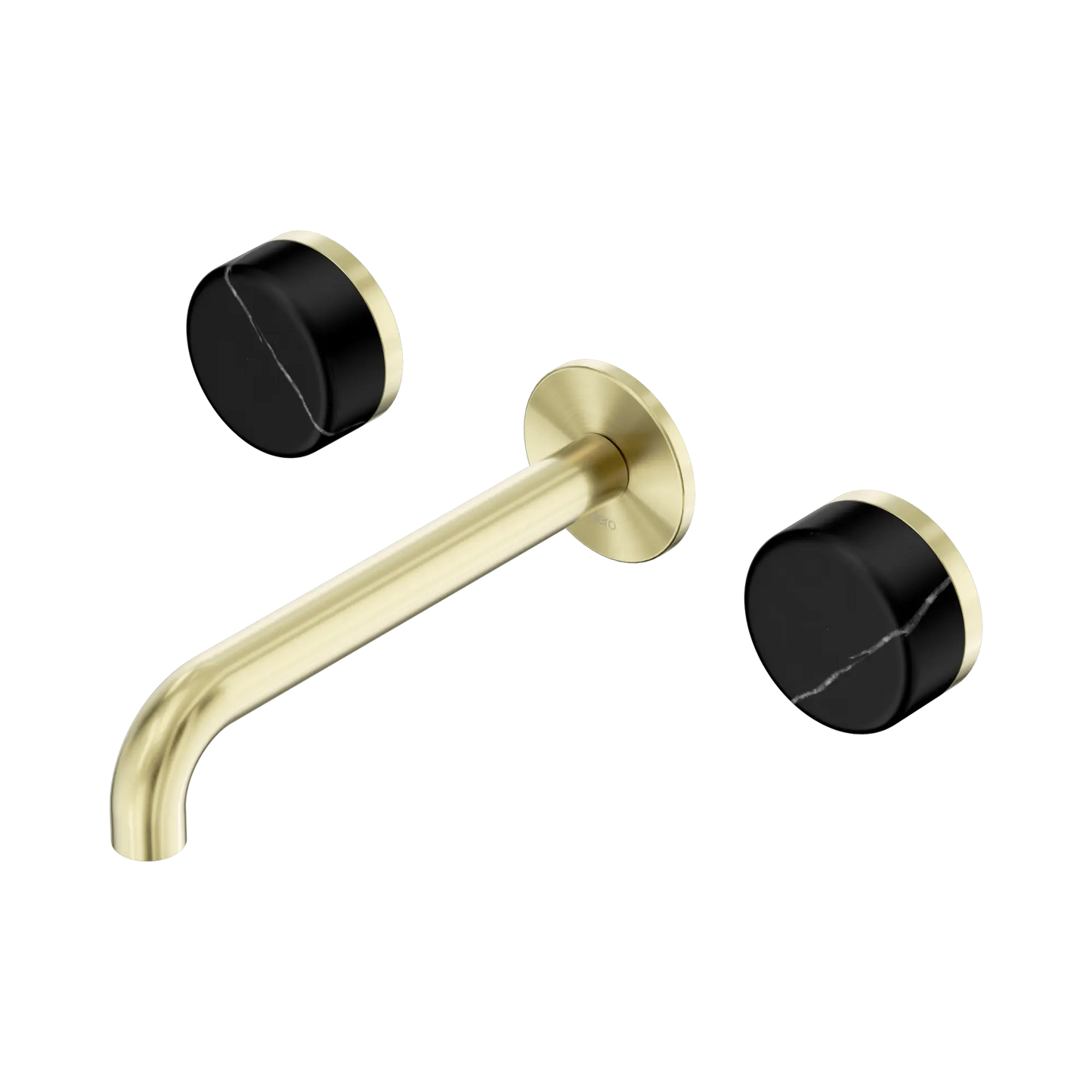 Serenity Wall Basin Set 185mm Spout With Marquina Black Handle Brushed Gold