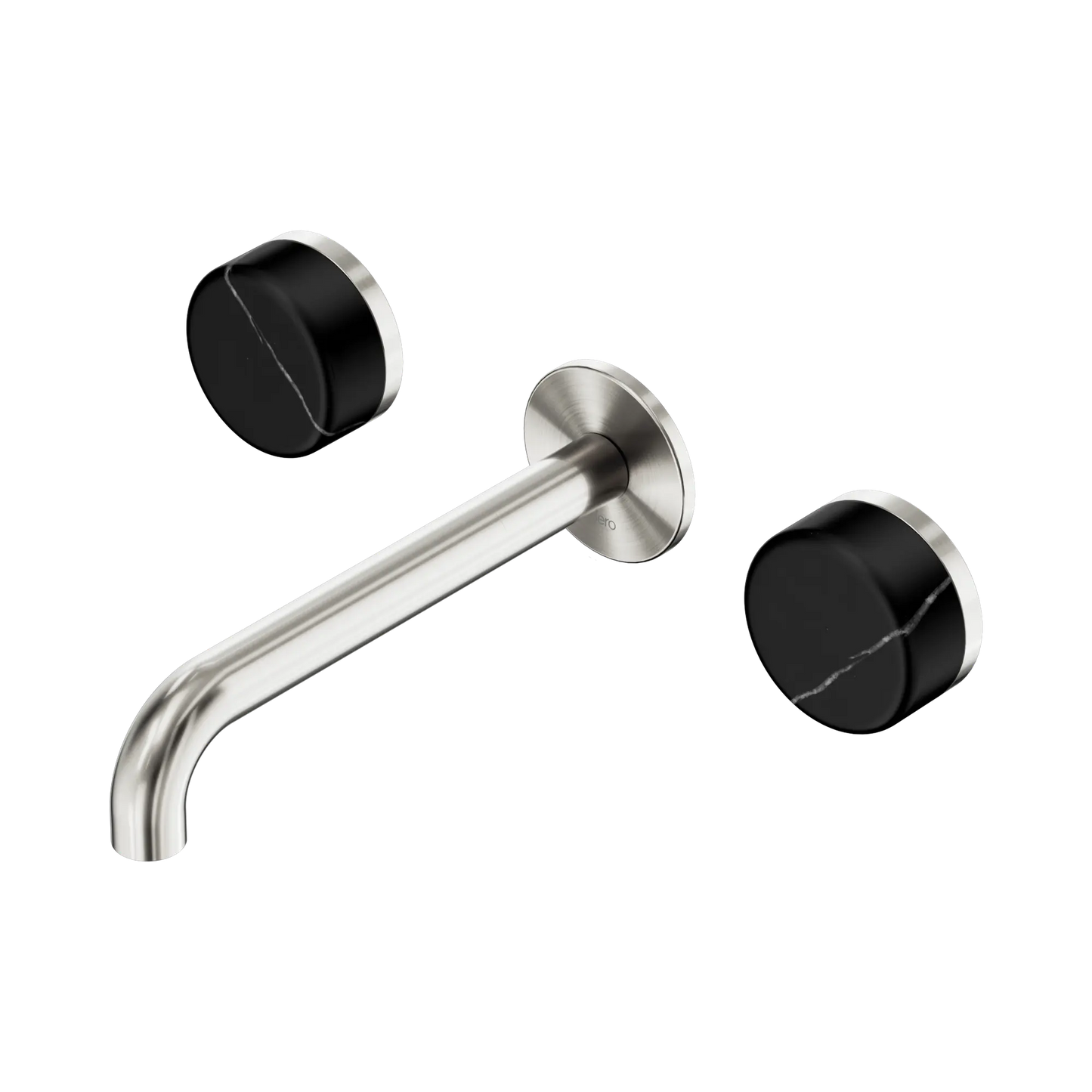 Serenity Wall Basin Set 185mm Spout With Marquina Black Handle Brushed Nickel