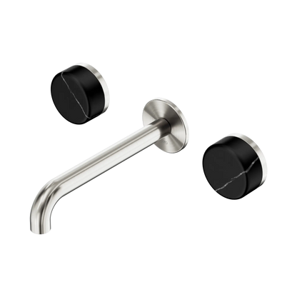 Serenity Wall Basin Set 185mm Spout With Marquina Black Handle Brushed Nickel