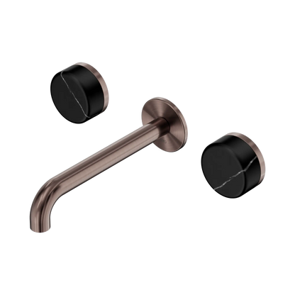 Serenity Wall Basin Set 185mm Spout With Marquina Black Handle Brushed Bronze