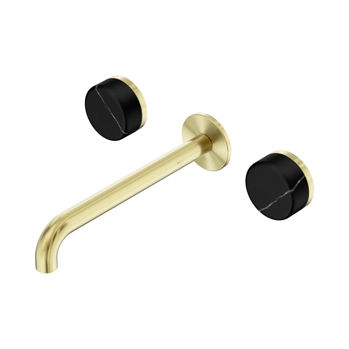 Serenity Wall Basin Set 220mm Spout With Marquina Black Handle Brushed Gold