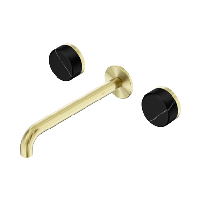Serenity Wall Basin Set 220mm Spout With Marquina Black Handle Brushed Gold