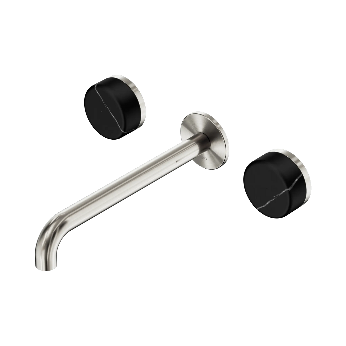 Serenity Wall Basin Set 220mm Spout With Marquina Black Handle Brushed Nickel
