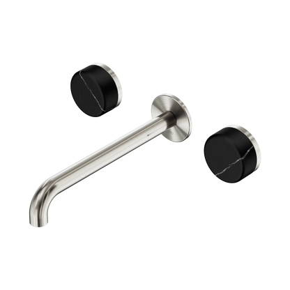 Serenity Wall Basin Set 220mm Spout With Marquina Black Handle Brushed Nickel