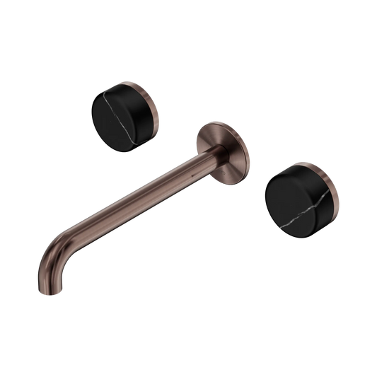 Serenity Wall Basin Set 220mm Spout With Marquina Black Handle Brushed Bronze