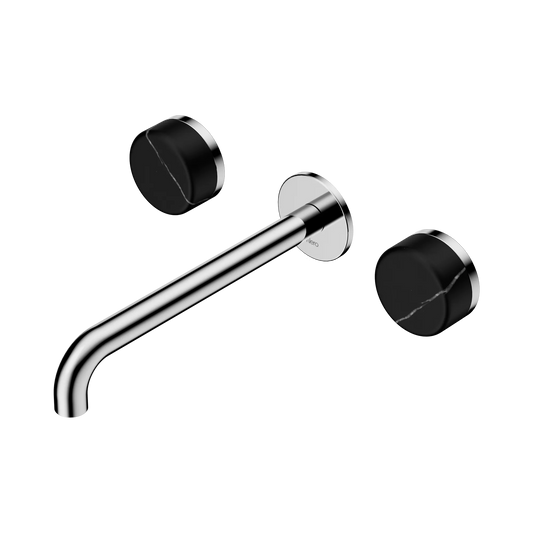 Serenity Wall Basin Set 220mm Spout With Marquina Black Handle Chrome