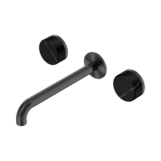 Serenity Wall Basin Set 220mm Spout With Marquina Black Handle Gun Metal