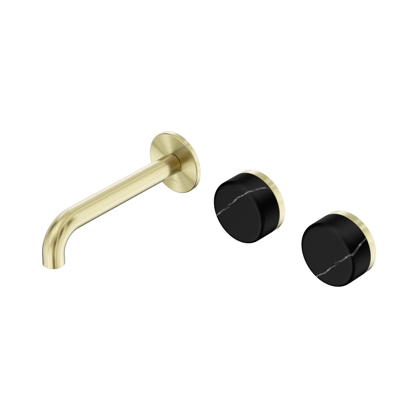 Serenity Wall Basin Set 160mm Offset Spout With Marquina Black Handle Brushed Gold