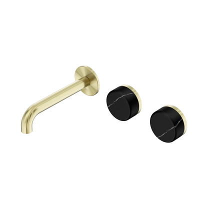 Serenity Wall Basin Set 160mm Offset Spout With Marquina Black Handle Brushed Gold