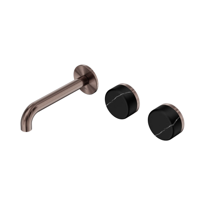 Serenity Wall Basin Set 160mm Offset Spout With Marquina Black Handle Brushed Bronze