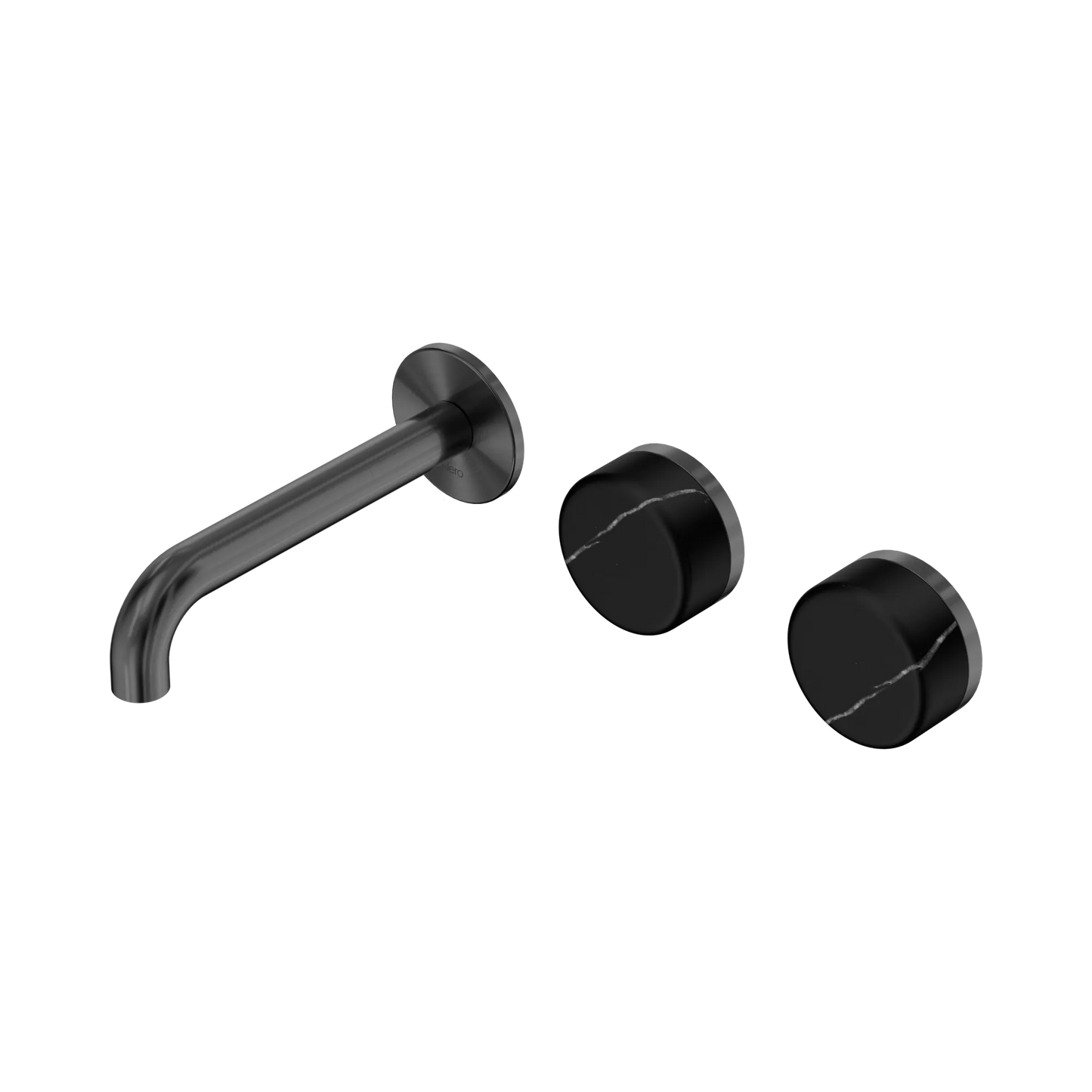 Serenity Wall Basin Set 160mm Offset Spout With Marquina Black Handle Gun Metal