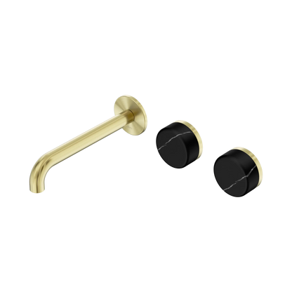 Serenity Wall Basin Set 185mm Offset Spout With Marquina Black Handle Brushed Gold