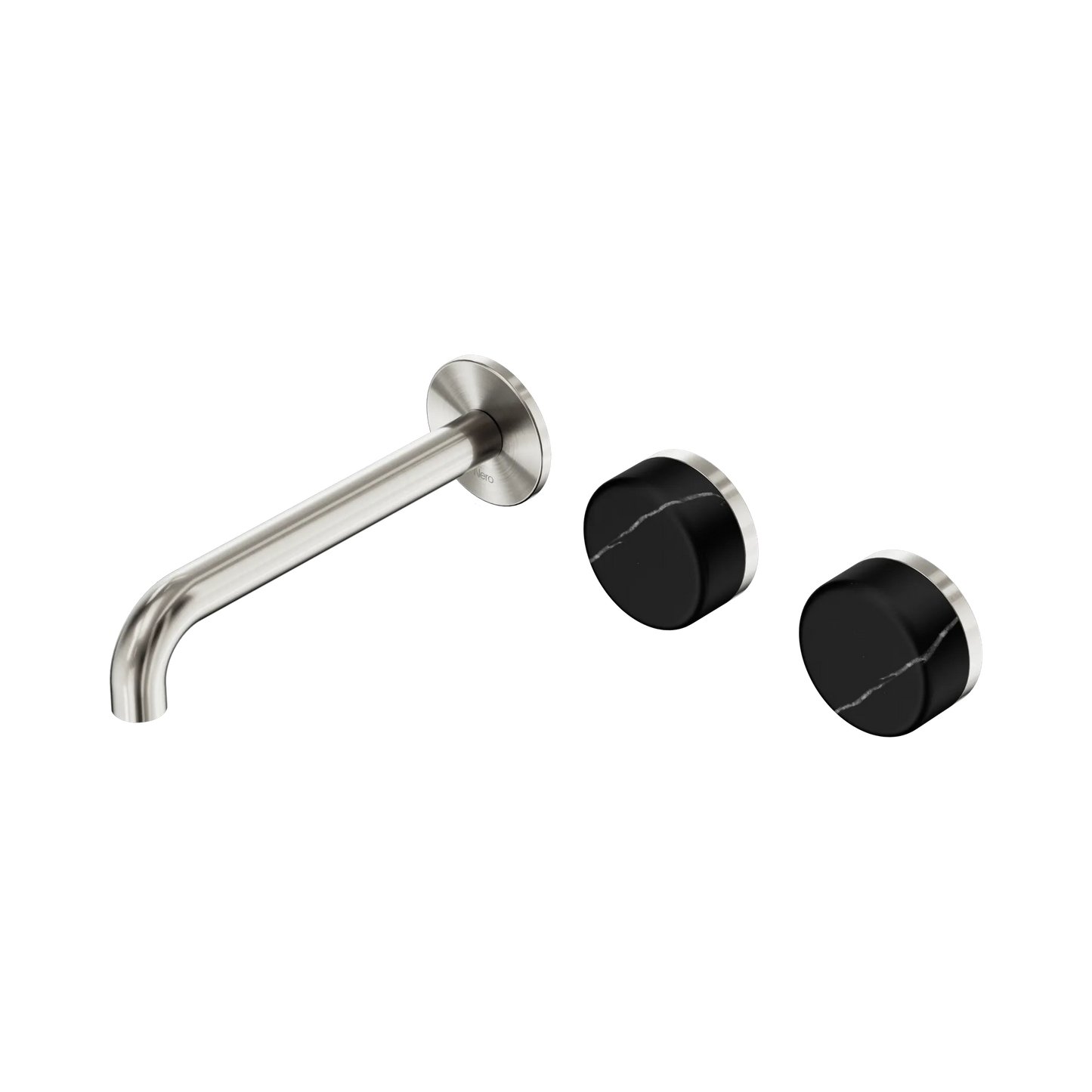 Serenity Wall Basin Set 185mm Offset Spout With Marquina Black Handle Brushed Nickel