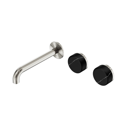 Serenity Wall Basin Set 185mm Offset Spout With Marquina Black Handle Brushed Nickel