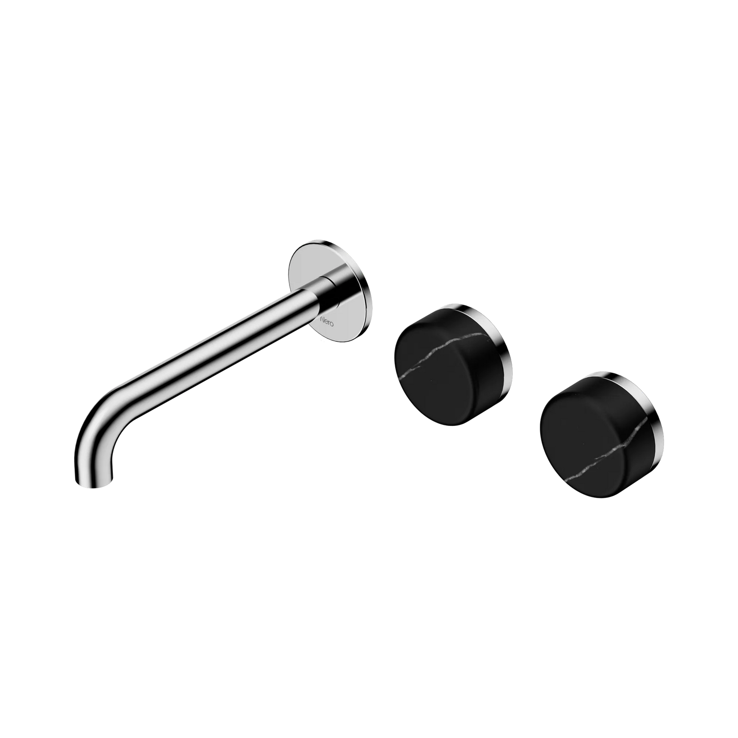 Serenity Wall Basin Set 185mm Offset Spout With Marquina Black Handle Chrome