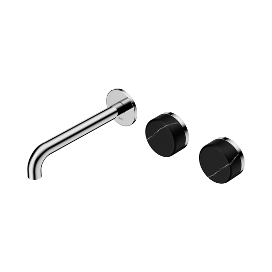 Serenity Wall Basin Set 185mm Offset Spout With Marquina Black Handle Chrome