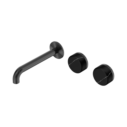 Serenity Wall Basin Set 185mm Offset Spout With Marquina Black Handle Gun Metal