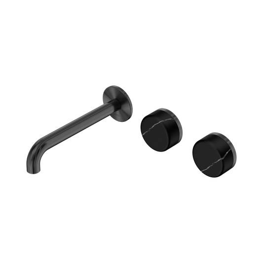 Serenity Wall Basin Set 185mm Offset Spout With Marquina Black Handle Gun Metal