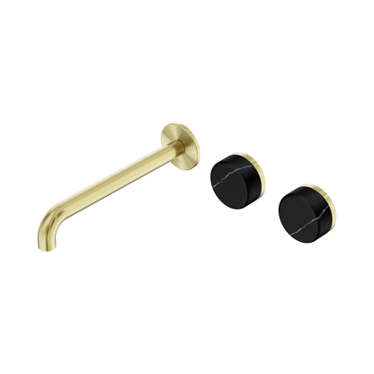 Serenity Wall Basin Set 220mm Offset Spout With Marquina Black Handle Brushed Gold
