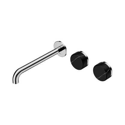 Serenity Wall Basin Set 220mm Offset Spout With Marquina Black Handle Chrome