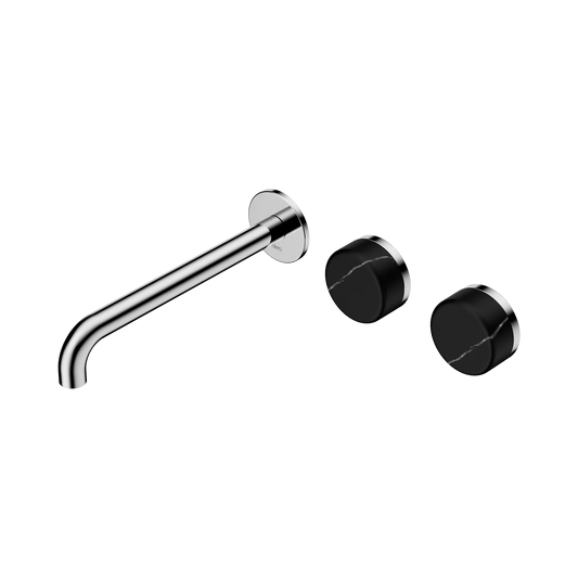 Serenity Wall Basin Set 220mm Offset Spout With Marquina Black Handle Chrome