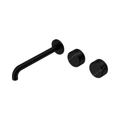 Serenity Wall Basin Set 220mm Offset Spout With Marquina Black Handle Matte Black