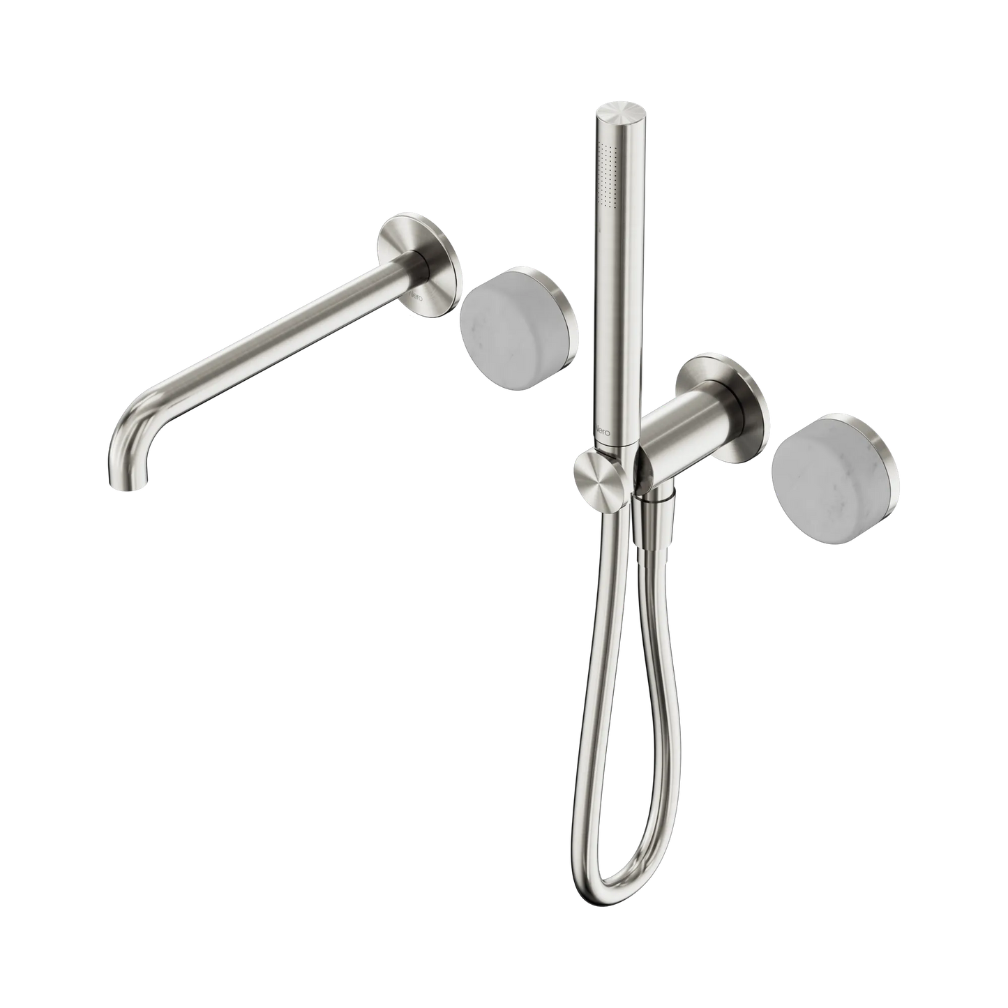 Serenity Progressive Shower System With Spout With Carrara Handle And Slim Shower Brushed Nickel