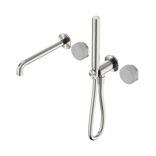 Serenity Progressive Shower System With Spout With Carrara Handle And Slim Shower Brushed Nickel