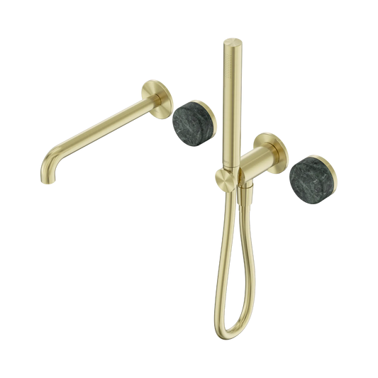 Serenity Progressive Shower System With Spout With Verde Alpi Handle And Slim Shower Brushed Gold