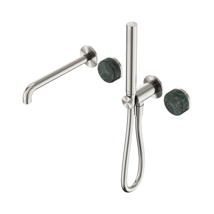 Serenity Progressive Shower System With Spout With Verde Alpi Handle And Slim Shower Brushed Nickel
