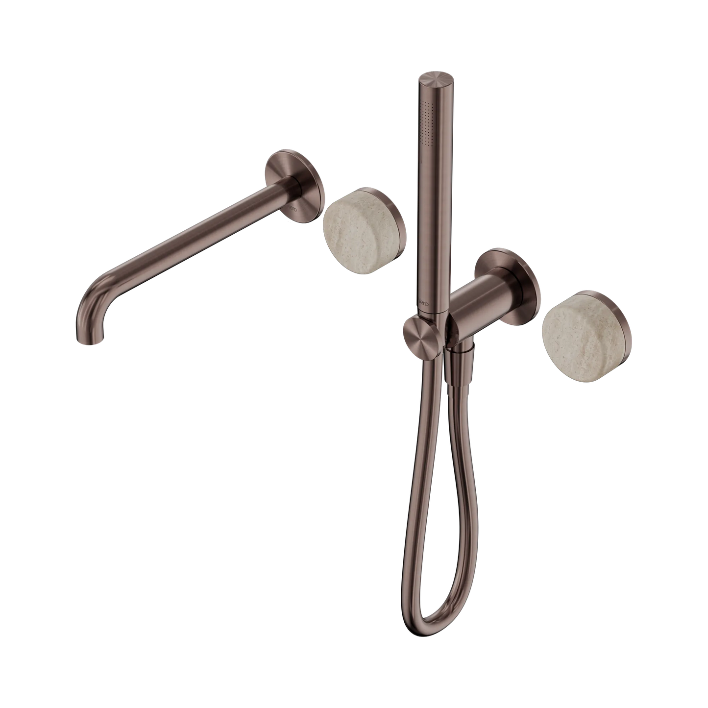Serenity Progressive Shower System With Spout With Rome Travertine Handle And Slim Shower Brushed Bronze